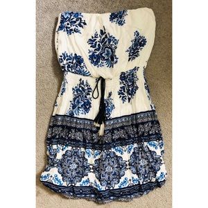 Strapless Navy & White Mini Dress